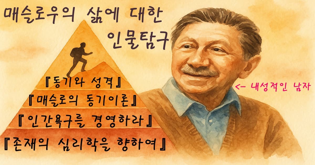 매슬로우의 삶을 요약한 인문 일러스트